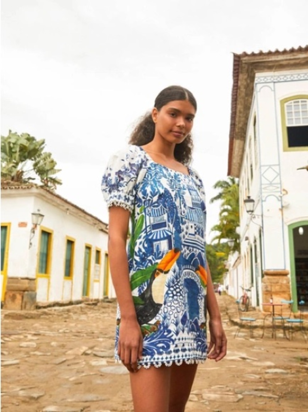 FARM Rio Blue and Green Tropical Mini Dress with Toucan Print